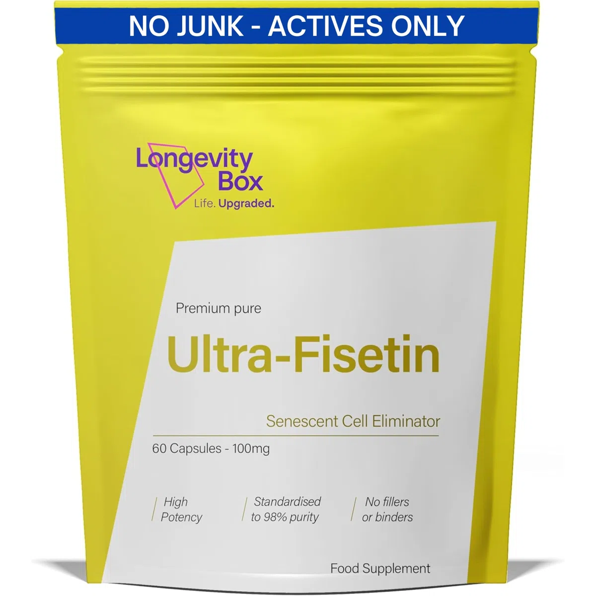 Fisetina 100 mg, 60 capsule, antiossidante puro al 98%, testato da laboratori indipendenti, vegano, per la salute cellulare, il metabolismo e il supporto all'invecchiamento sano.