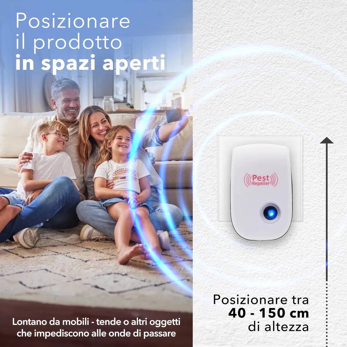 Repellente Ultrasuoni Interno per Topi, Zanzare, Mosche, Formiche e Insetti Vari - Antizanzare Ultrasuoni da Interno Inodore, Silenzioso e Innocuo per Animali Domestici, Bambini e Adulti