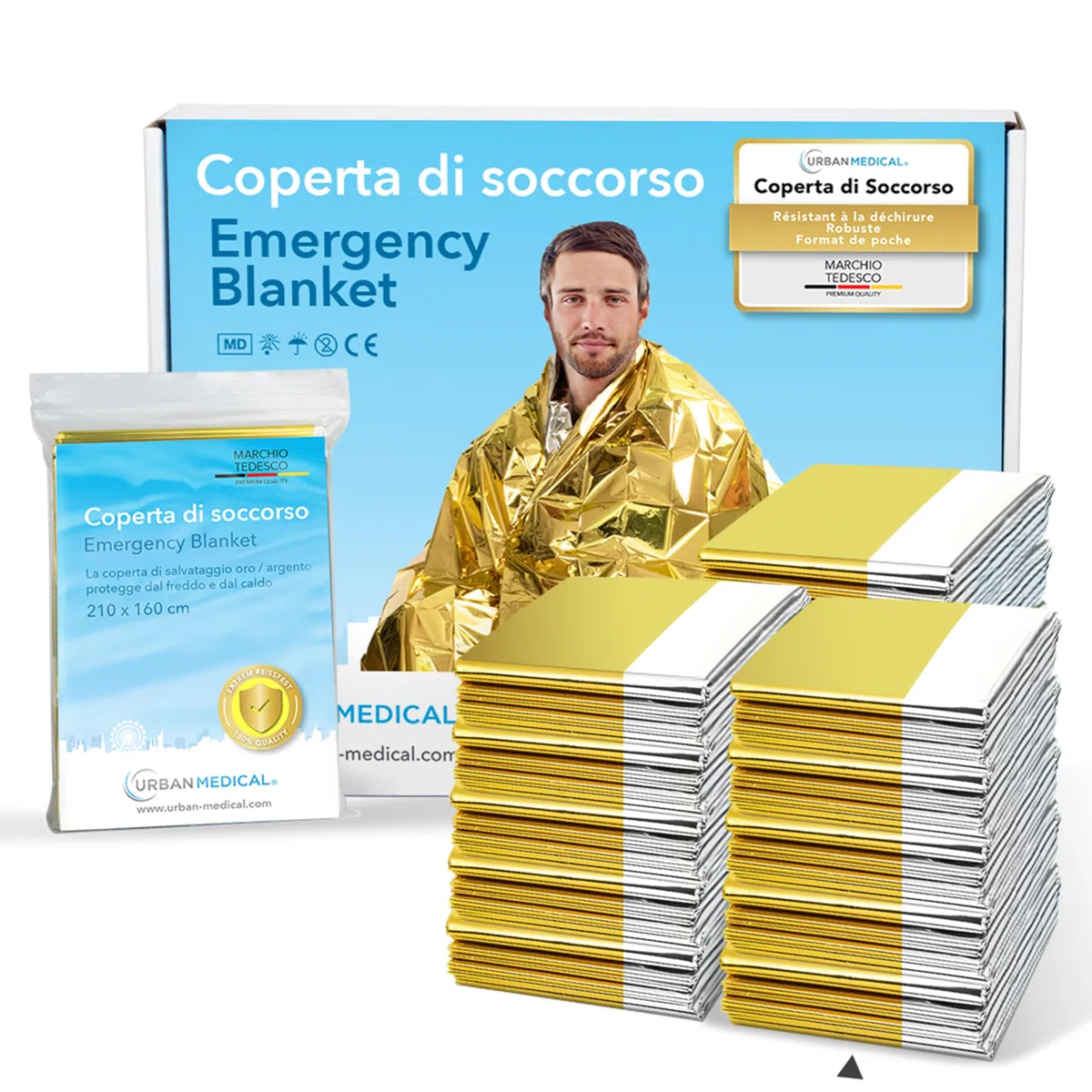 Premium Coperta Termica di Emergenza | 5-15 Pezzi | Telo Termico Bifacciale - Oro/Argento - Per Kit di Pronto Soccorso e Sopravvivenza - Protezione dal Caldo e dal Freddo - 210 x 160 cm