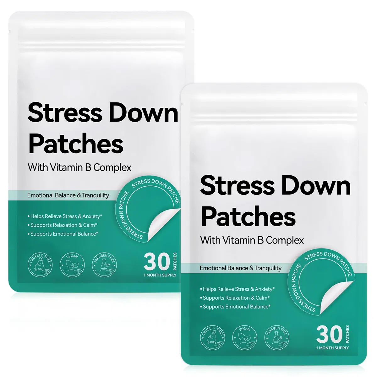 Stress Down Patches | 2 X 30 Patches Support Du Stress Et De L'Anxiété | Formule Botanique À Base De Plantes, Autocollants Calmants D'Humeur, Patch De Soulagement De L'Anxiété Pour Hommes Et Femmes