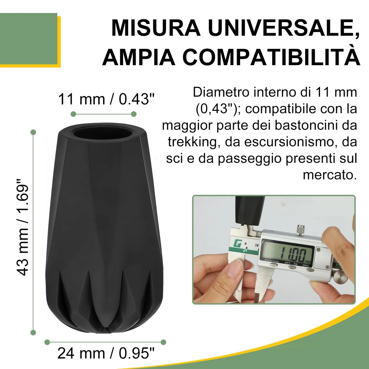 supregear Punte di Ricambio per Bastoni Da Trekking/escursionismo, Protezioni Terminali in Gomma Antiscivolo per Bastone Da Passeggio, Diametro Foro 11 mm (0,4"), 8 Pezzi