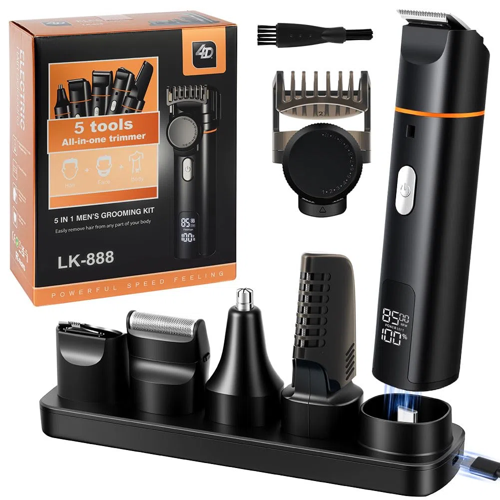 Aolso Rasoio Elettrico Multiuso, Rasoio Elettrico Barba per Uomo, Rifinitore All-In-One per Uomo, Viso, Baffi, Corpo, Naso, Nero - LK