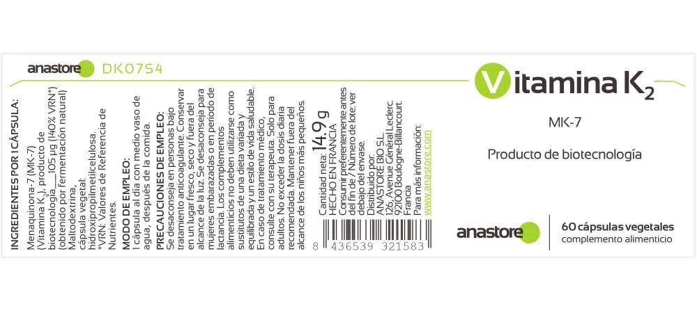 VITAMINA K2 * 105 μg / 60 capsule * Articolazioni (cartilagine, infiammazione), Cardiovascolare (circolazione), Ossatura * Vegano * Ottenuta mediante fermentazione naturale (MK-7)