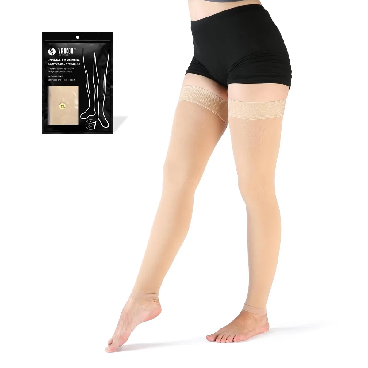 VARCOH Calze Compressione Graduata Donna, Calze Compressione Graduata Uomo, Calze a Compressione Senza Piede 20-30 mmHg per TVP, Gravidanza, Vene Varicose