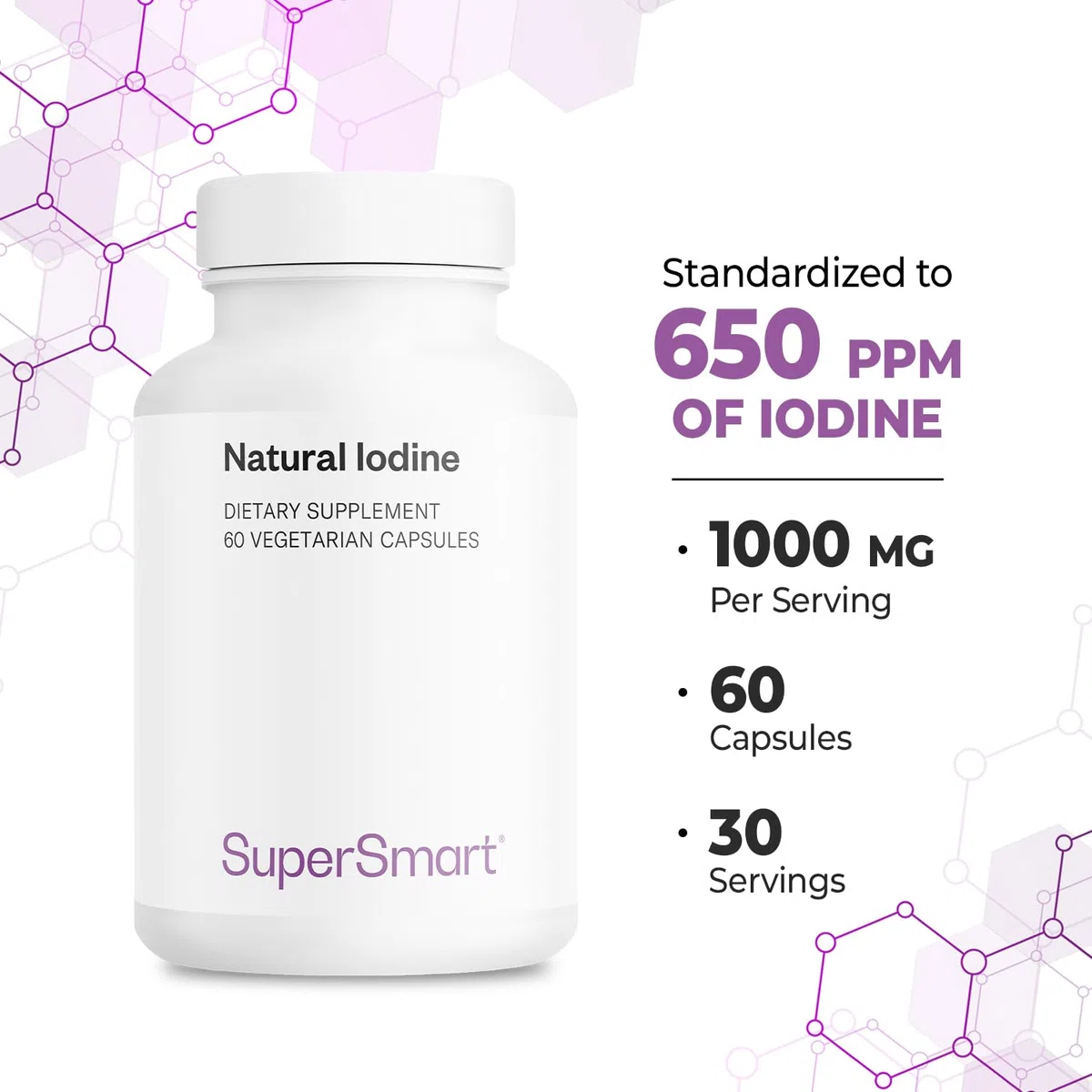 Natural Iodine - Promuove la normale funzione tiroidea - Controllo del peso - Integratore alimentare Estratto di alghe Ascophyllum Nodosum - Vegano - Supersmart