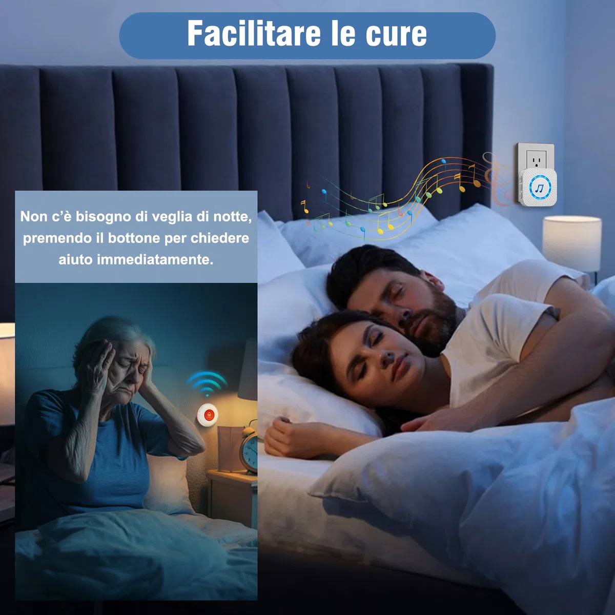 Chunhee Salvavita Anziani Wireless con Pulsante SOS - Campanello per Anziani & Cercapersone 150m, 4 Livelli Volume, Allarme Sicurezza per Casa/Case di Riposo (Pulsante Salvavita Anziani Integrato)