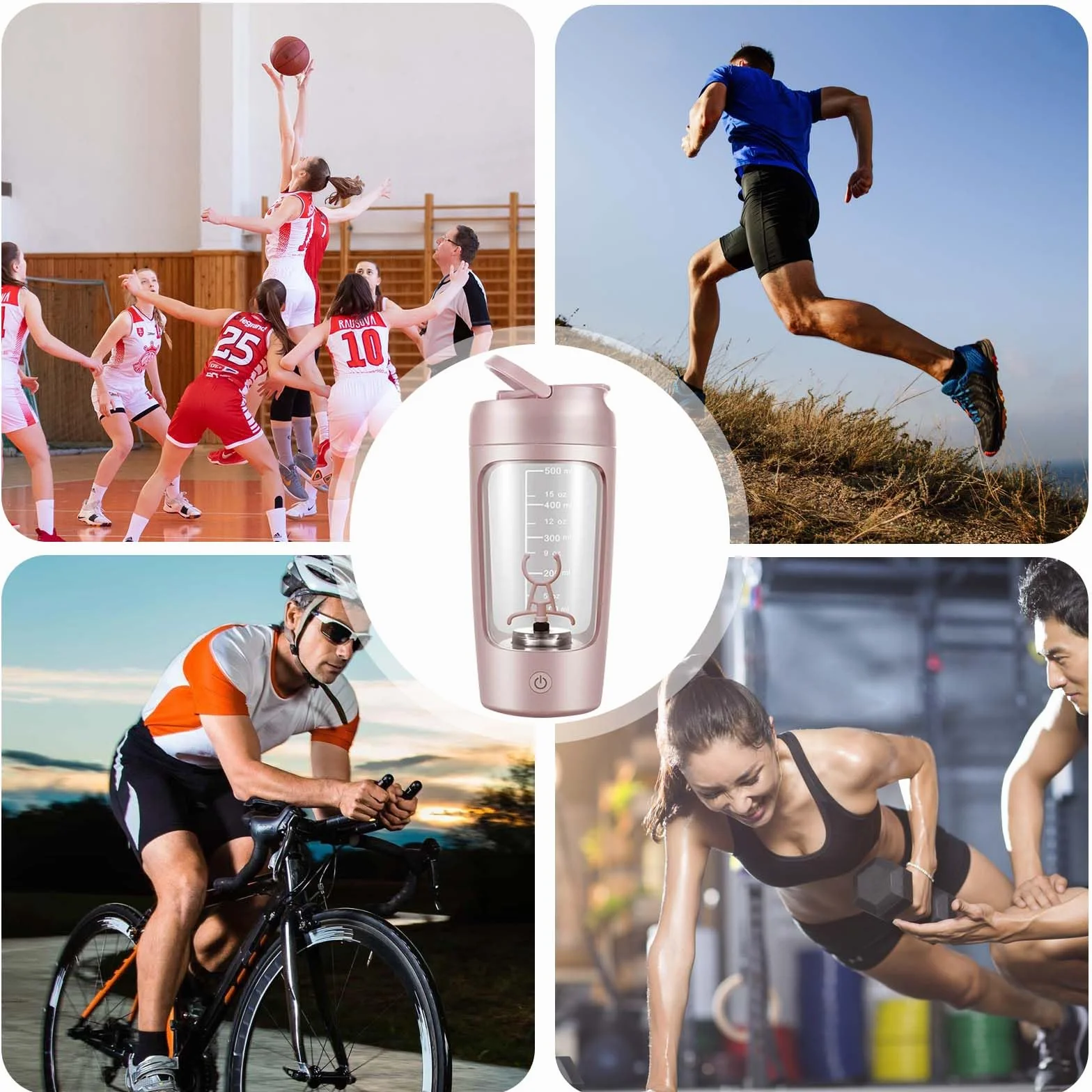 GOMETY Shaker elettrico, 650 ml, frullatore automatico di proteine, shaker elettrico con scomparto per polvere, shaker per frullati proteici, senza BPA, USB ricaricabile per frullati di proteine