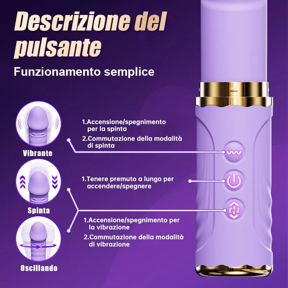 Dildo Vibratoreper Donna Professionale Giocattolo Sessuale a Mani libere Sex Toys 10 Modalità di Spinta e Vibrazione Adatto per la Stimolazione Punto G del Clitoride Anale Ventosa Rimovibile (Viola)