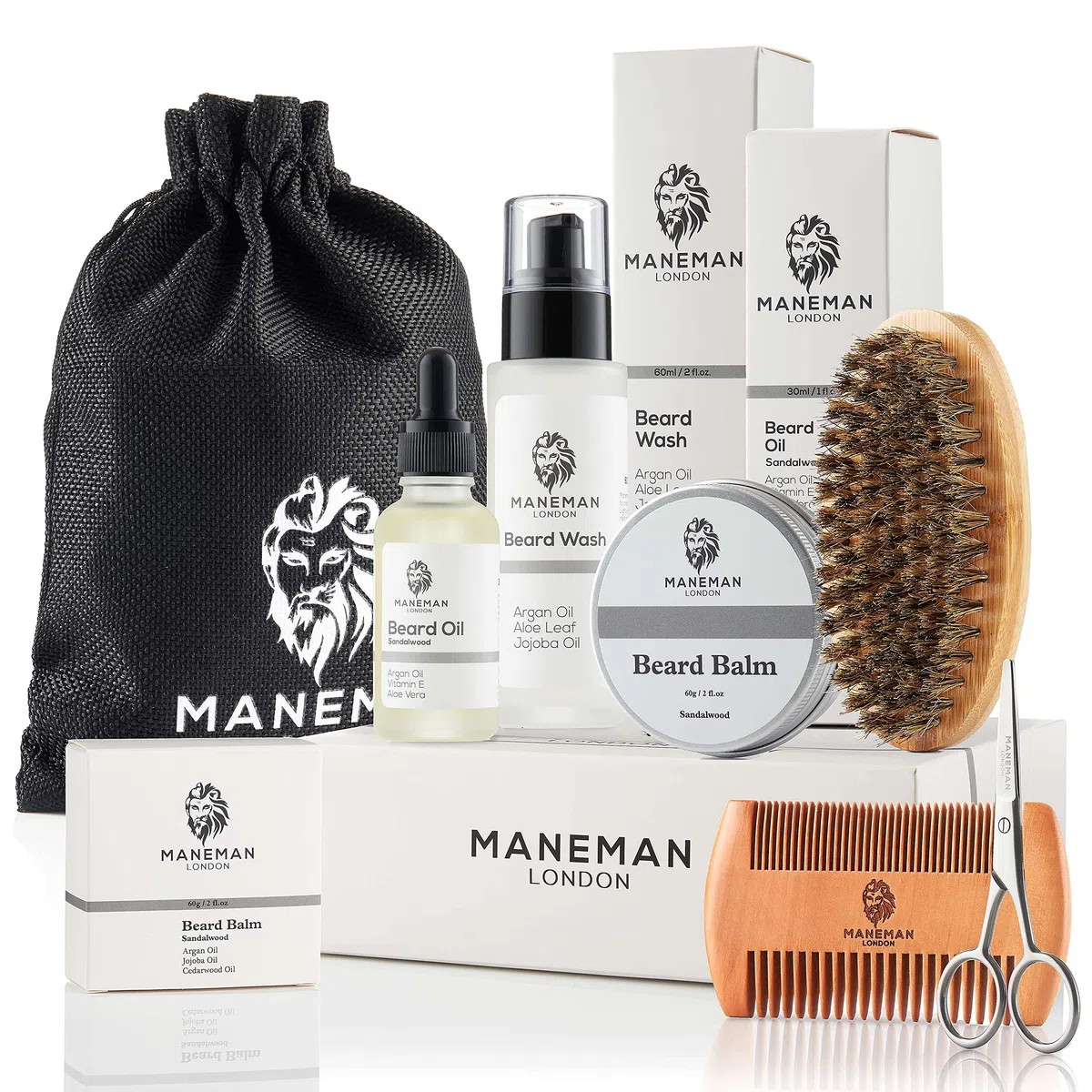 barba Grooming Kit per uomo - Set regalo 7 pezzi, shampoo, olio, ammorbidisce, ammorbidisce e non dà prurito