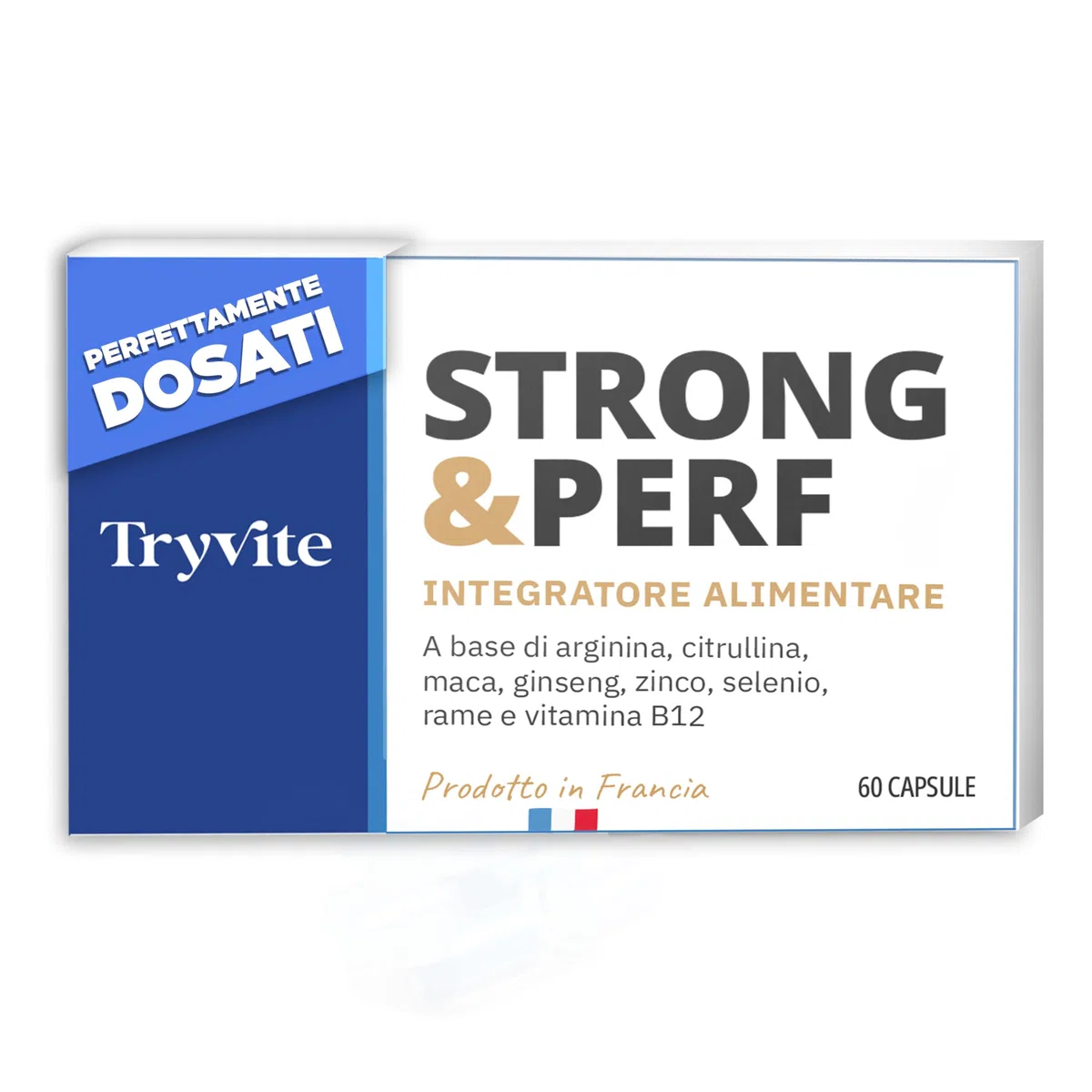 Formula Pratica per Uomini Attivi | 60 Capsule con Ginseng, Maca, Arginina, Citrullina e Zinco | TRYVITE STRONG&PERF