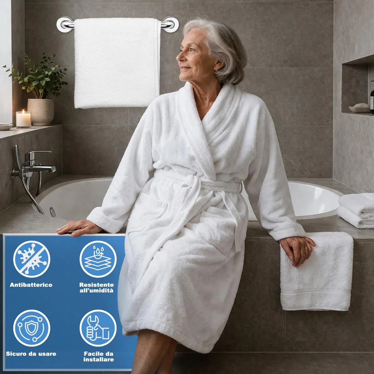 YF Maniglione Bagno, 50 cm Maniglia Doccia Anziani Acciaio Inox 304, Barra di Sicurezza per Doccia, Vasca, WC, Cucina, Scale, Disabili Robusto Corrimano per Gravida Bambini Persone Mobilità Ridotta