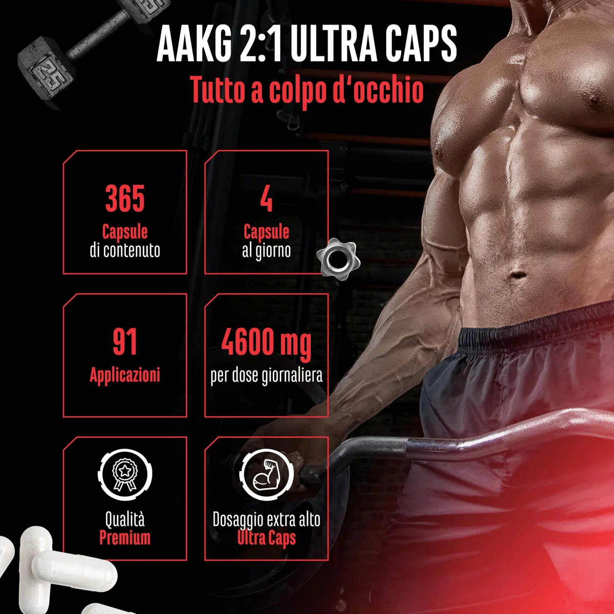 AAKG Ultra Caps - 365 capsule con 1150 mg ciascuna di L-arginina alfa-chetoglutarato pura - Amminoacido puro da fermentazione vegetale - Altamente dosato
