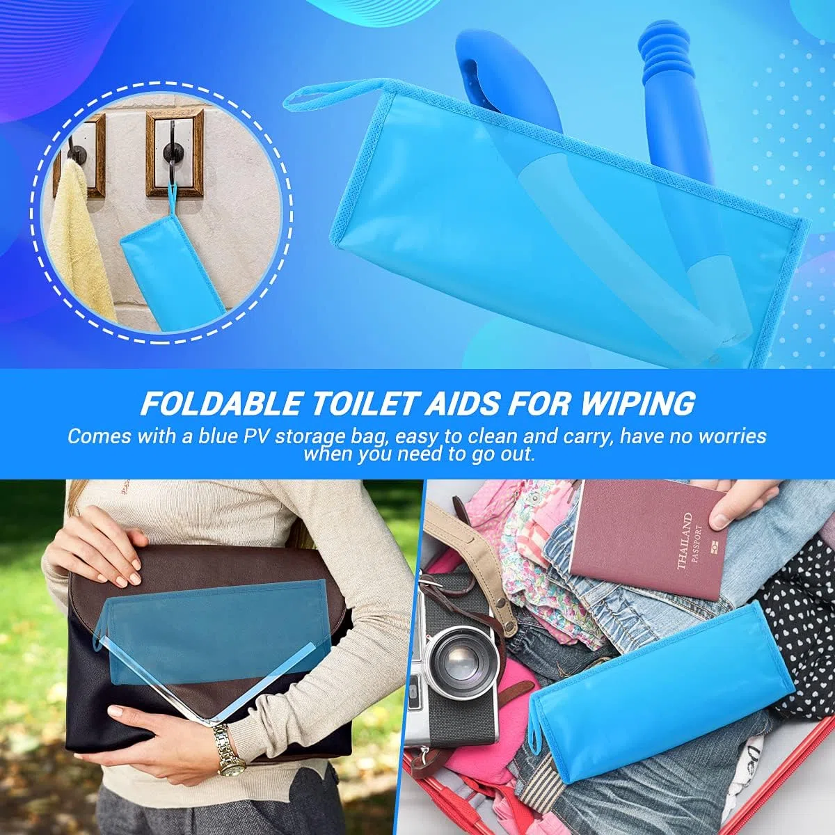 Toilette Aids Tools Lungo Comfort Wipe Pieghevole Toilette AIDS AIDS Buddy Toilette AIDS AIDS con Gancio di Corda per Disabili Anziani Donne Incinte Donne Ferite
