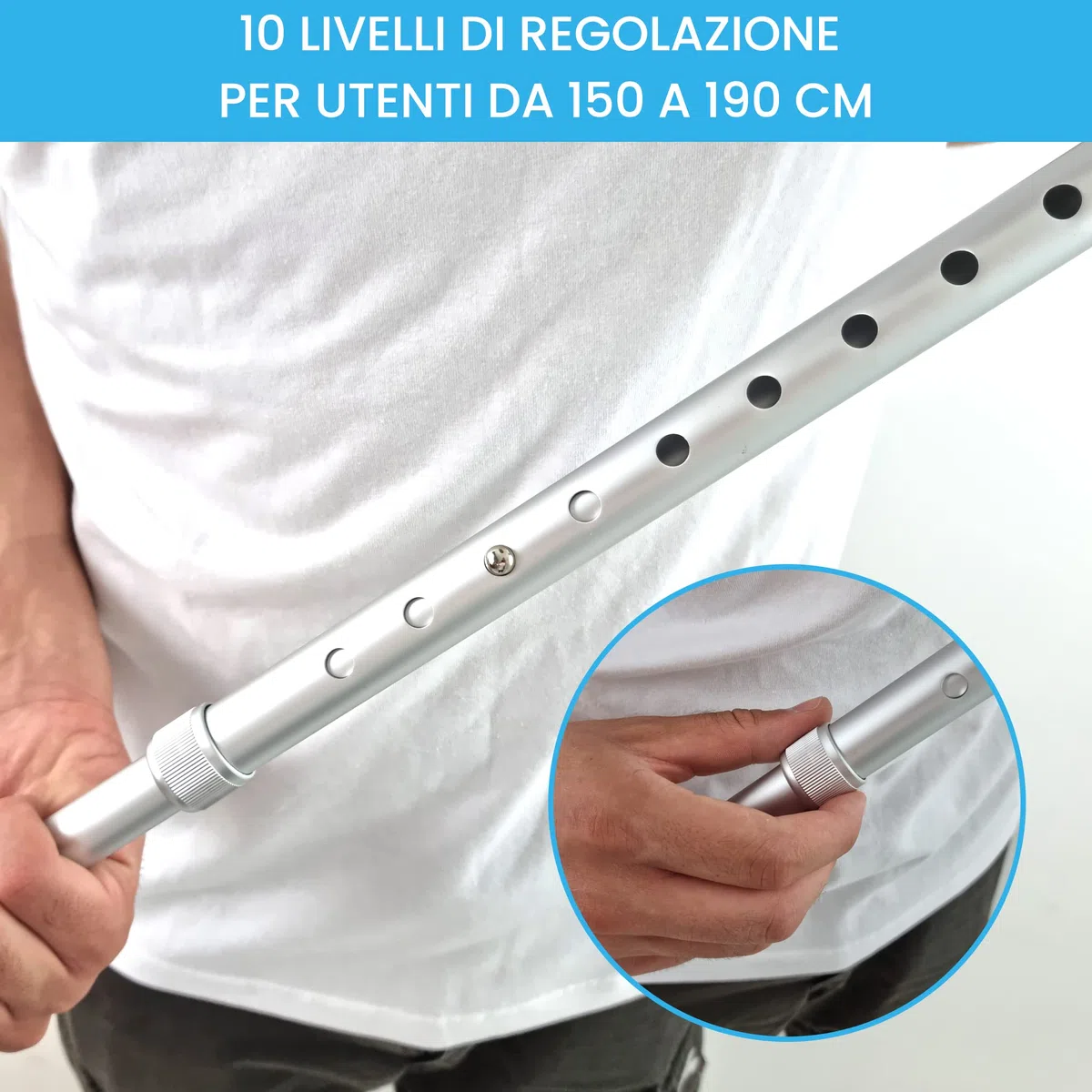 AZIONE SALUTE - Stampelle (x2 unità), Stampelle Ortopediche Regolabili per Adulti, Stampelle Canadesi Ortopediche, Stampella Regolabile, Stampelle Antiscivolo, Dispositivo Medico Classe 1