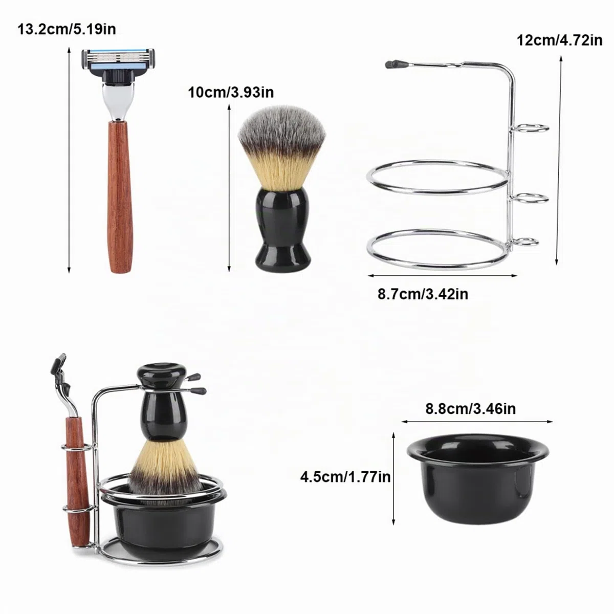 Kit rasoio di sicurezza manuale con supporto, pennello da barba in pelo di tasso, tazza e ciotola da barba per schiuma, kit da barba da uomo in acciaio inossidabile con manico in legno, regalo per