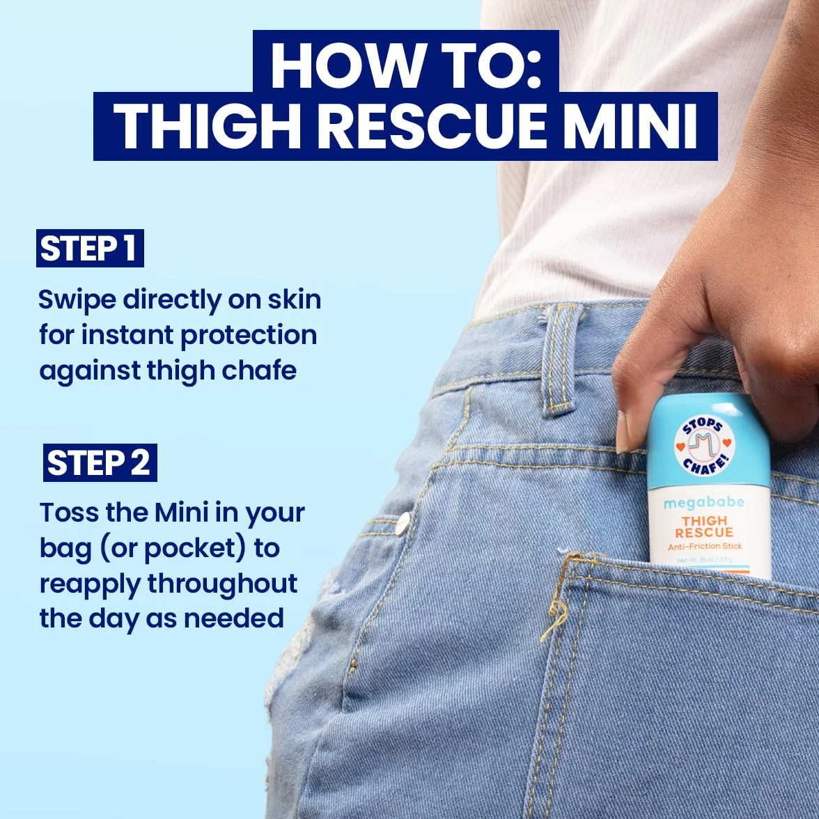 Megababe Mini coscia Rescue Anti Chafe Stick – Formato da viaggio con aloe, melograno e olio di vinaccioli
