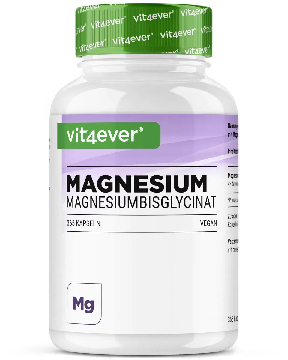 Magnesiobisglicinato - 365 Capsule - 300 mg di Magnesio Elementare per Dose giornaliera - Premium: Magnesio Chelato - Vegano - Ad Alto Dosaggio