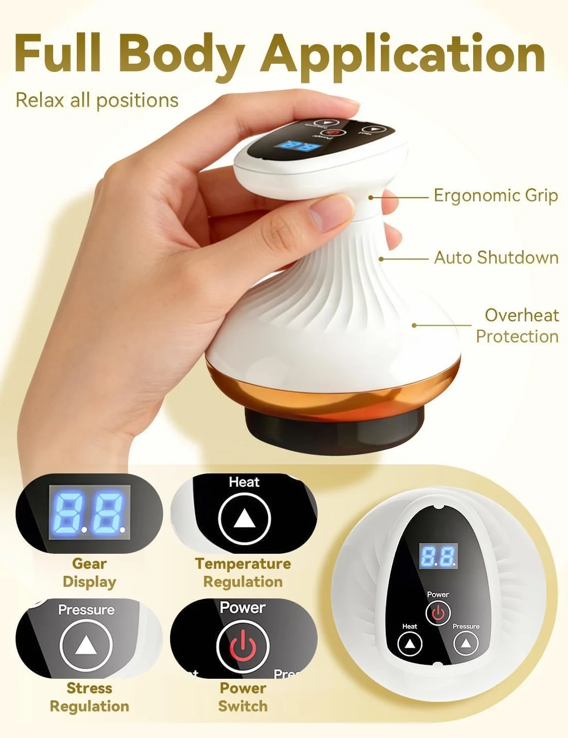 Massaggiatore elettrico 4 in 1 con calore, massaggiatore anticellulite，ventosa e Gua Sha, 9 livelli, massaggio profondo e anticellulite (Rosso)