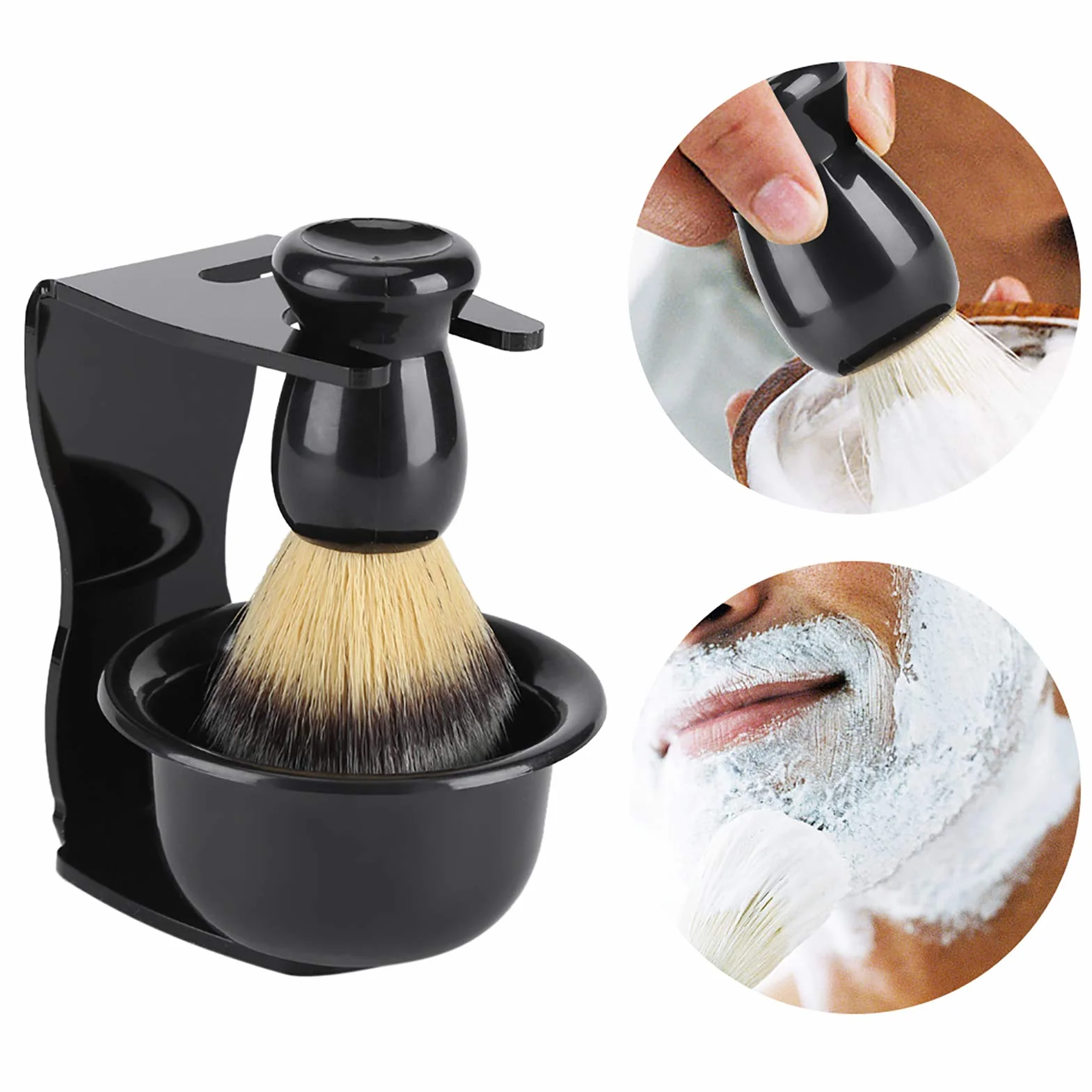 Set di Ciotole Porta Pennelli da Barba da Uomo Professionali da 3 Pezzi, Set da Barba da Uomo in Nylon Nero Importato Set di Ciotole Porta Pennelli da Barba da Uomo Professionali da 3 Pezzi