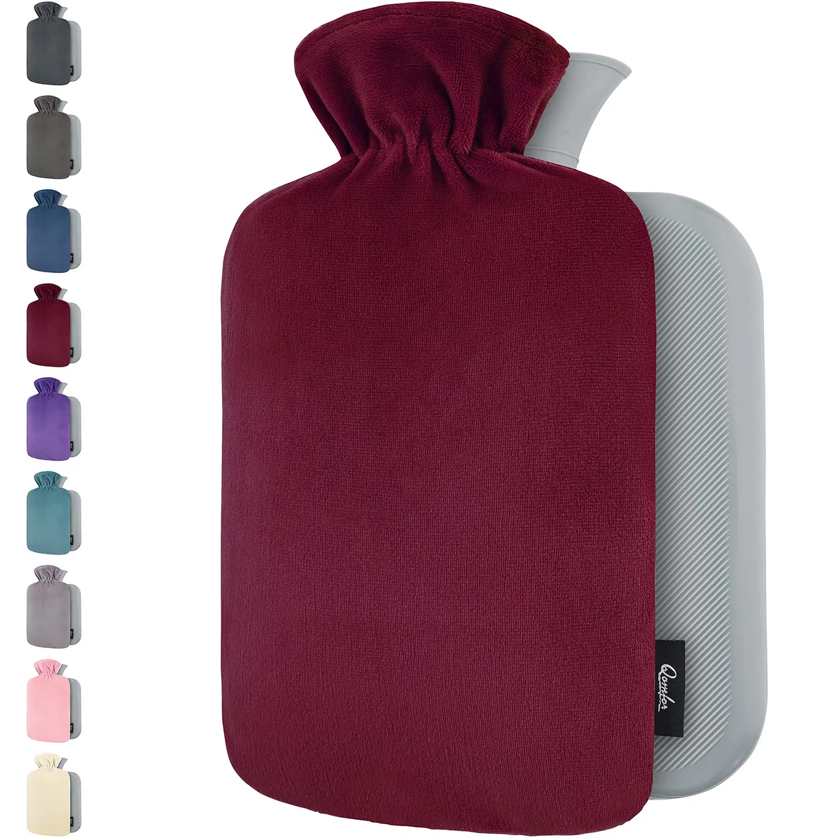 Qomfor Borsa Acqua Calda Con Copertura In Pile - Morbida Copertura Premium - 1,8L Grande Capienza - Boule Acqua Calda Per Alleviare Il Dolore, Schiena, Collo E Spalle E Calde Notti - Borgogna