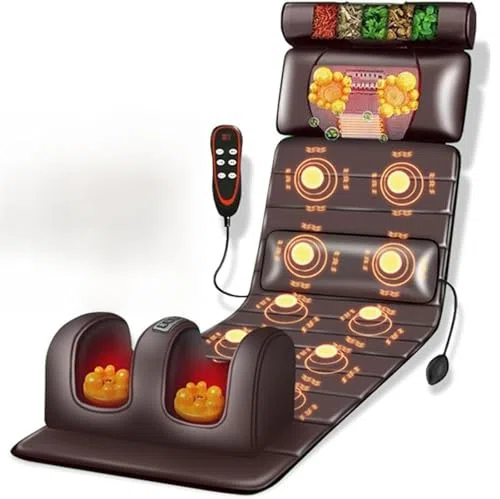 Tappetino per massaggio shiatsu con cuscinetto riscaldato e nodi vibranti, cuscino cervicale regolabile e calore lombare per alleviare il dolore a schiena, collo e spalle