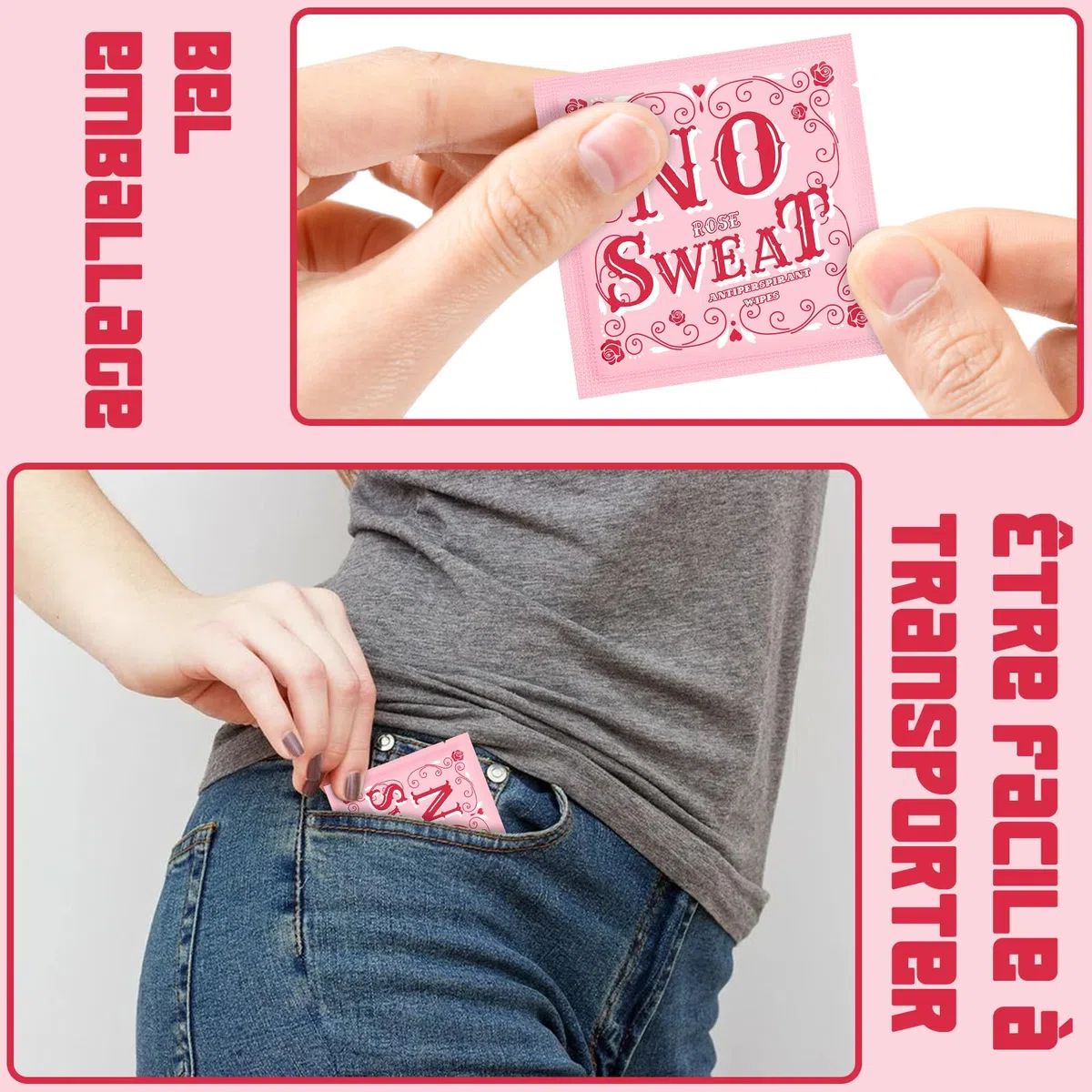 Krishome 50 pezzi rosa profumo di salviette deodorante e salviette per il corpo avvolgono individualmente le ascelle e viaggio per la pelle pulita per gli adolescenti (50)