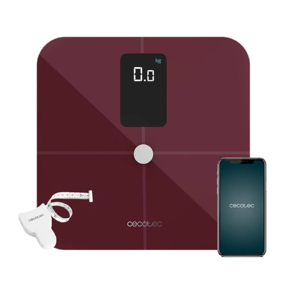 Cecotec Bilancia da Bagno Intelligente Surface Precision 10400 Smart Healthy Vision Garnet. Misurazione di Bioimpedenza, App, 15 Parametri