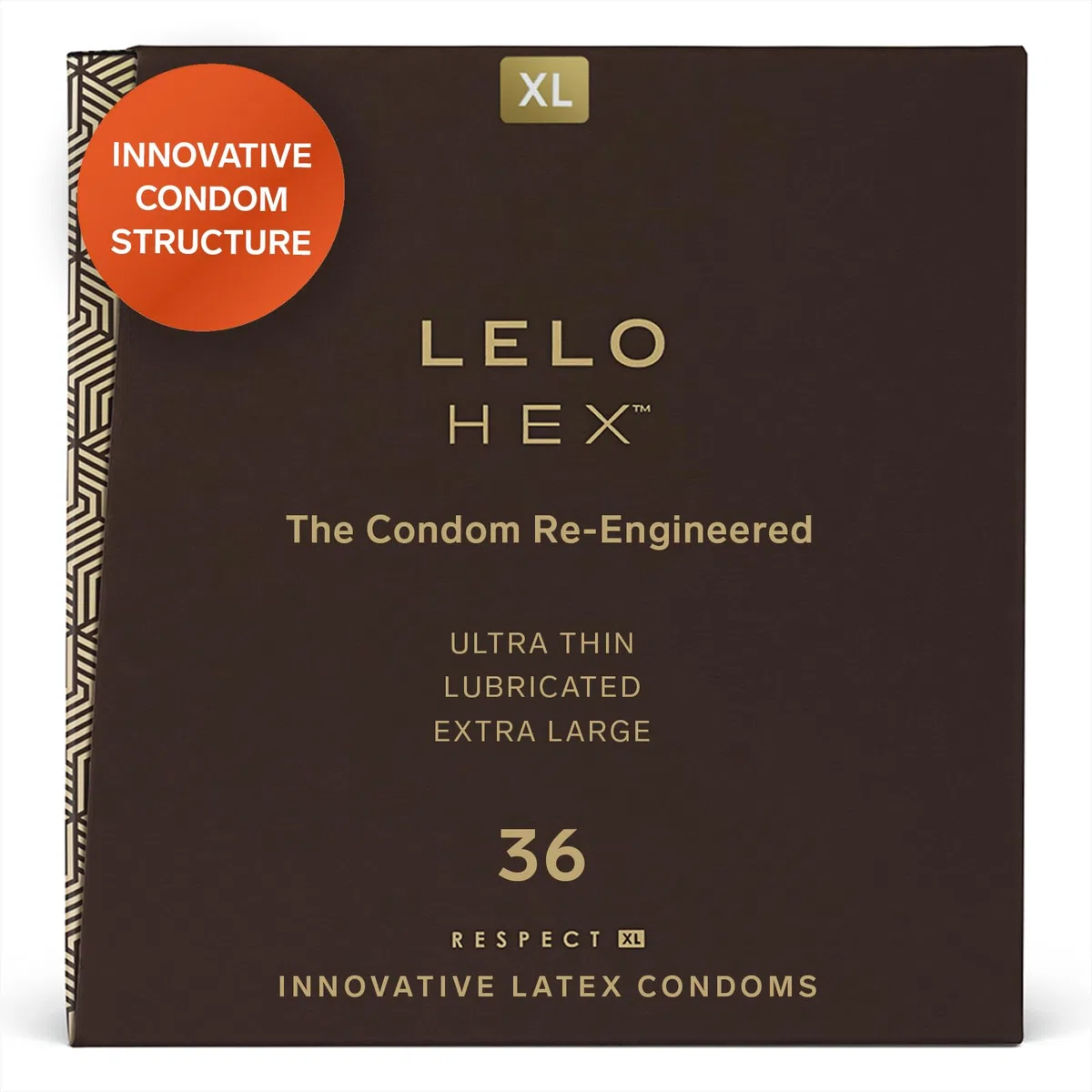 LELO HEX Respect XL Preservativi Grandi Extra Rinforzati, Profilattici Sottili e Robusti in Lattice, Diametro 58 mm (Confezione da 36)
