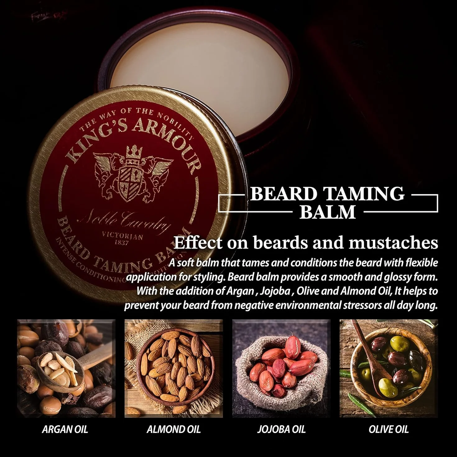 King's Armour Luxury Beard Care Balm 50 ml - Balsamo Premium Beard Tamer - Cura e Protezione Intensive