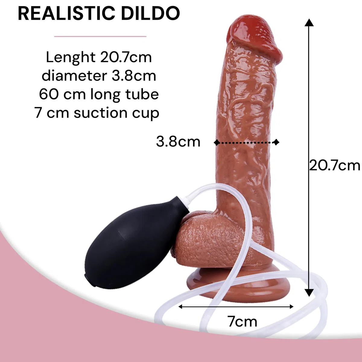 Diloschwanz realistico per donne con funzione di spruzzo, lunghezza 20,7 cm ⌀3,8 cm, dildo anale con ventosa potente in marrone, giocattoli erotici per donne FOPS D30