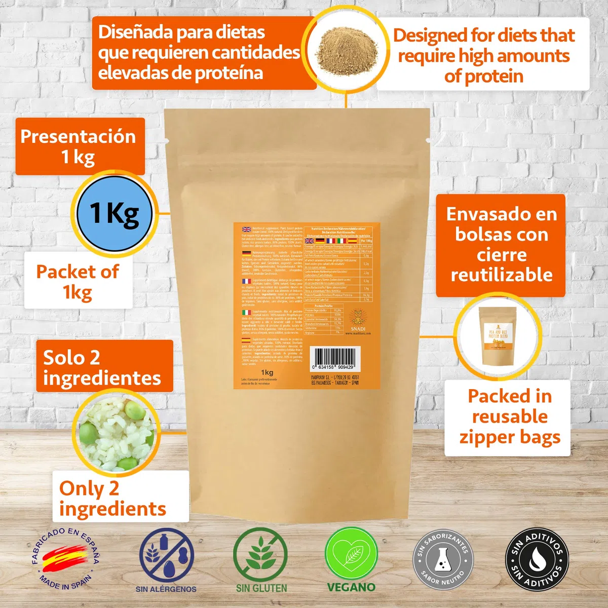 Proteina Vegana Isolata da Piselli e Riso | 1kg | 100% Pura | Alto Contenuto Proteico | Senza Glutine | Facile Digestione | Integratore Alimentare | Proteina Vegetale in Polvere
