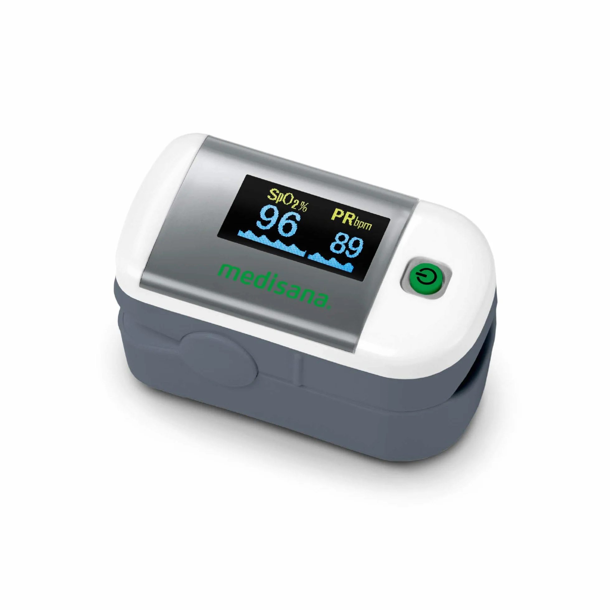 Medisana PM 100, misurazione di saturazione dell'ossigeno nel sangue, pulsossimetro da dito con display OLED e funzionamento one-touch