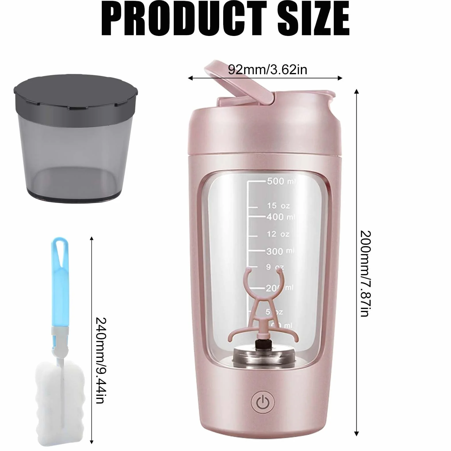 GOMETY Shaker elettrico, 650 ml, frullatore automatico di proteine, shaker elettrico con scomparto per polvere, shaker per frullati proteici, senza BPA, USB ricaricabile per frullati di proteine