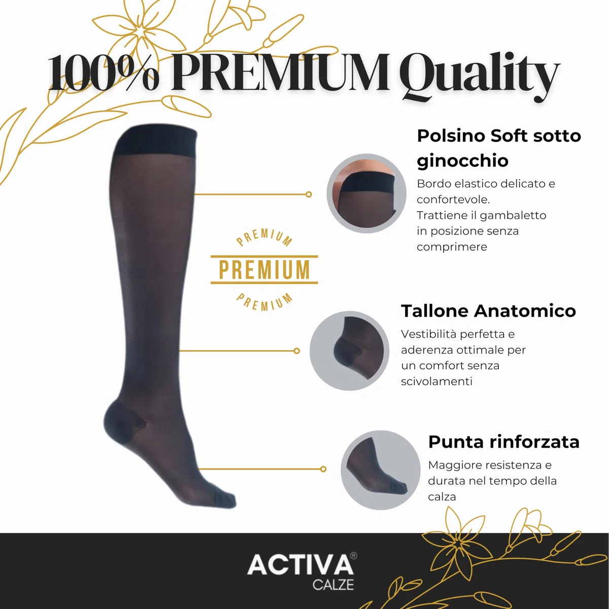 ACTIVA – Pack 3 Gambaletti Donna 140 Denari a Compressione Graduata Classe 1 (16-19 mmHg) – Calze Riposanti Elastiche Made in Italy