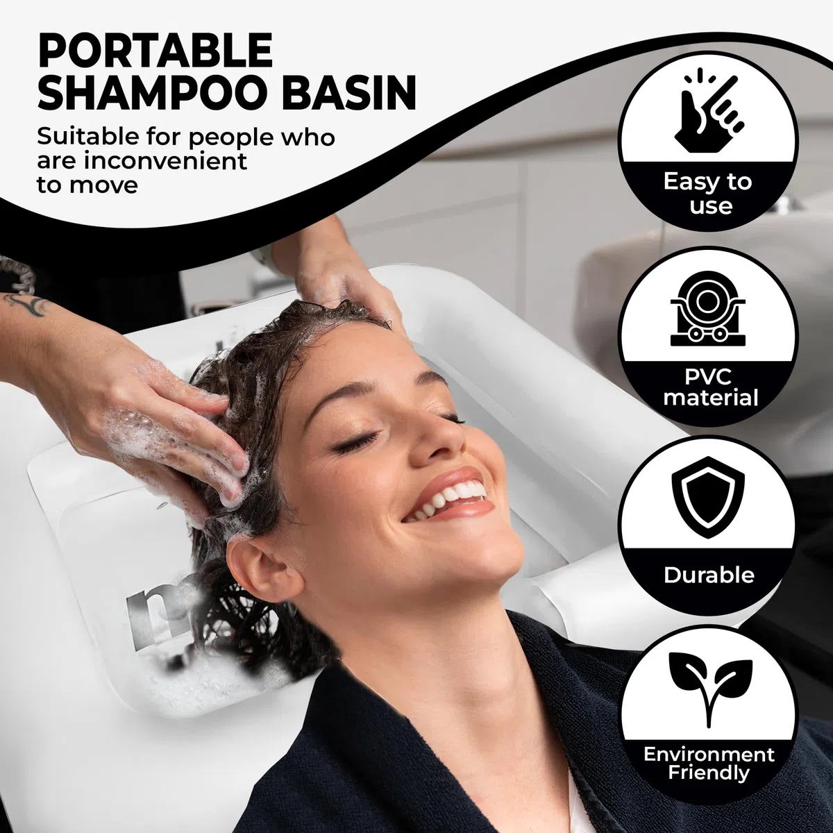 Bacinella gonfiabile per lavare i capelli, lavare i capelli a letto per gli infermi, disabili, pazienti dipendenti, donne incinte, tubo di drenaggio, lavaggio dei capelli vasca mobile per anziani