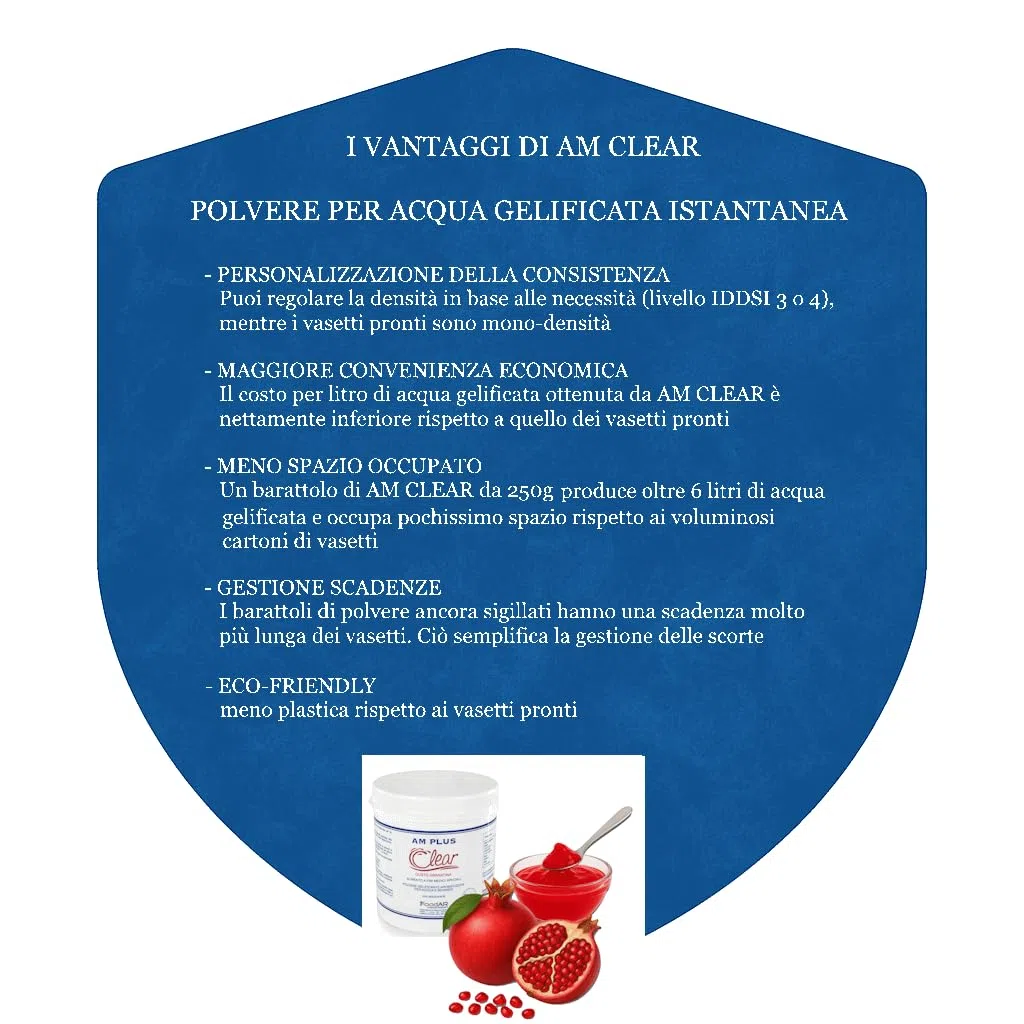 AM CLEAR, Acqua Gelificata, Polvere per 55 Vasetti da 125g, Gusto Granatina