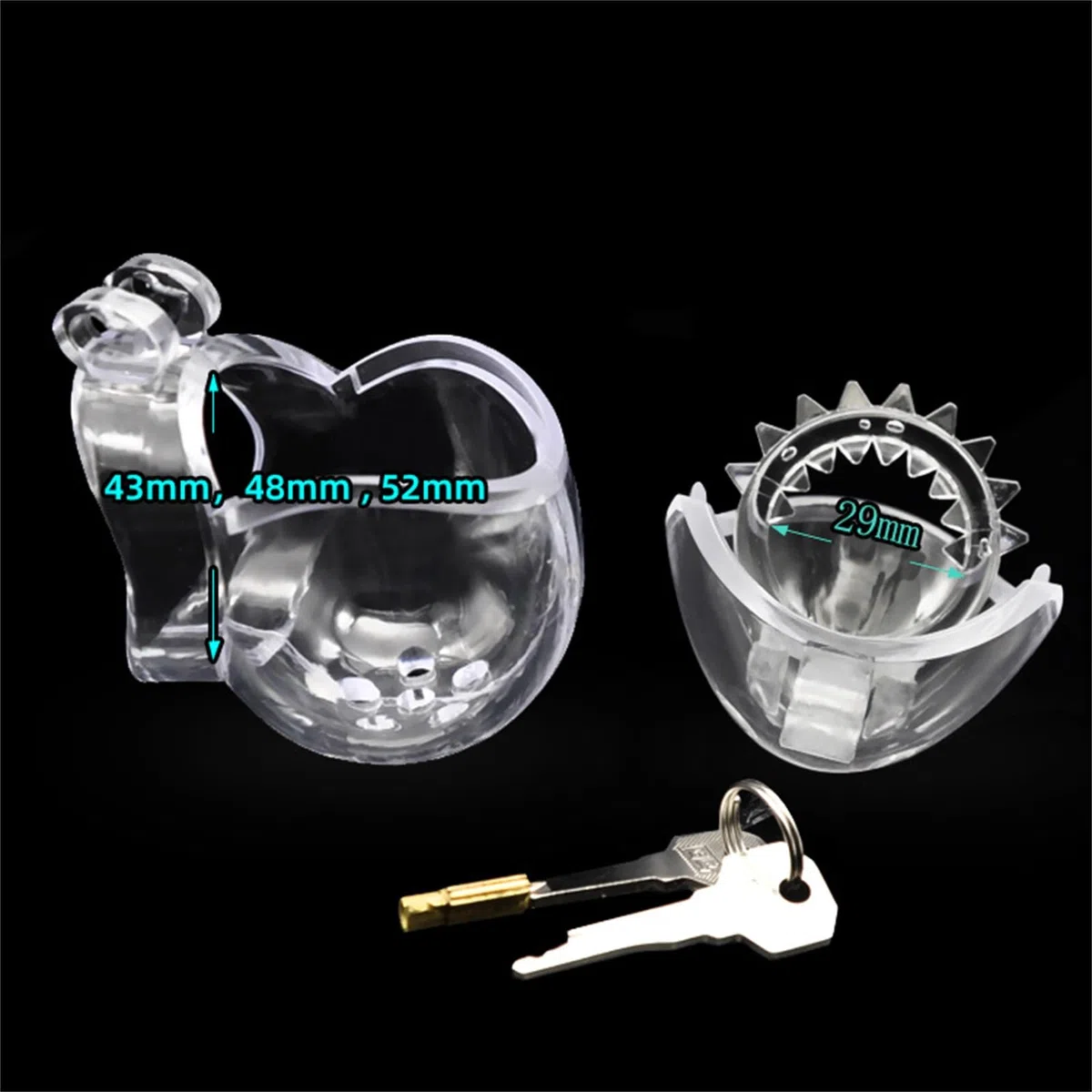 Cintura di castità per uomo, Bondage completo Gabbia per pene Extreme Cb6000 Gabbia di castità tipo uovo PC Gabbia di castità trasparente Gabbia per cuoco Gabbia di castità(Dornig,52mm)