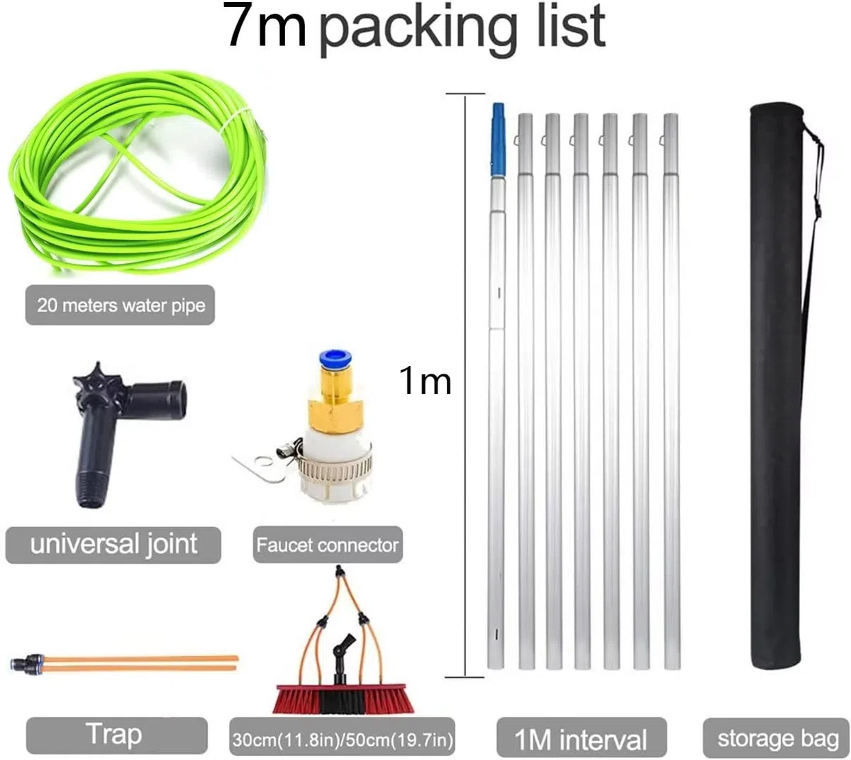 Kit professionale per la pulizia delle finestre dello zaino con asta telescopica estensibile da 7 m, spazzola per teles e attacco per la massima comodità