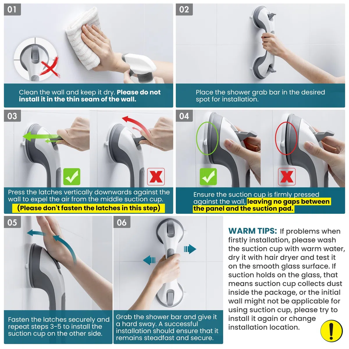TAILI Maniglia Doccia Anziani, MAX 110 KG Maniglione Bagno Disabili, 31 CM Maniglie a Ventosa, Rimovibile Maniglie Doccia per Anziani, Nessuna foratura Handy Grasp Pro, Ausili e Sicurezza - Grigio