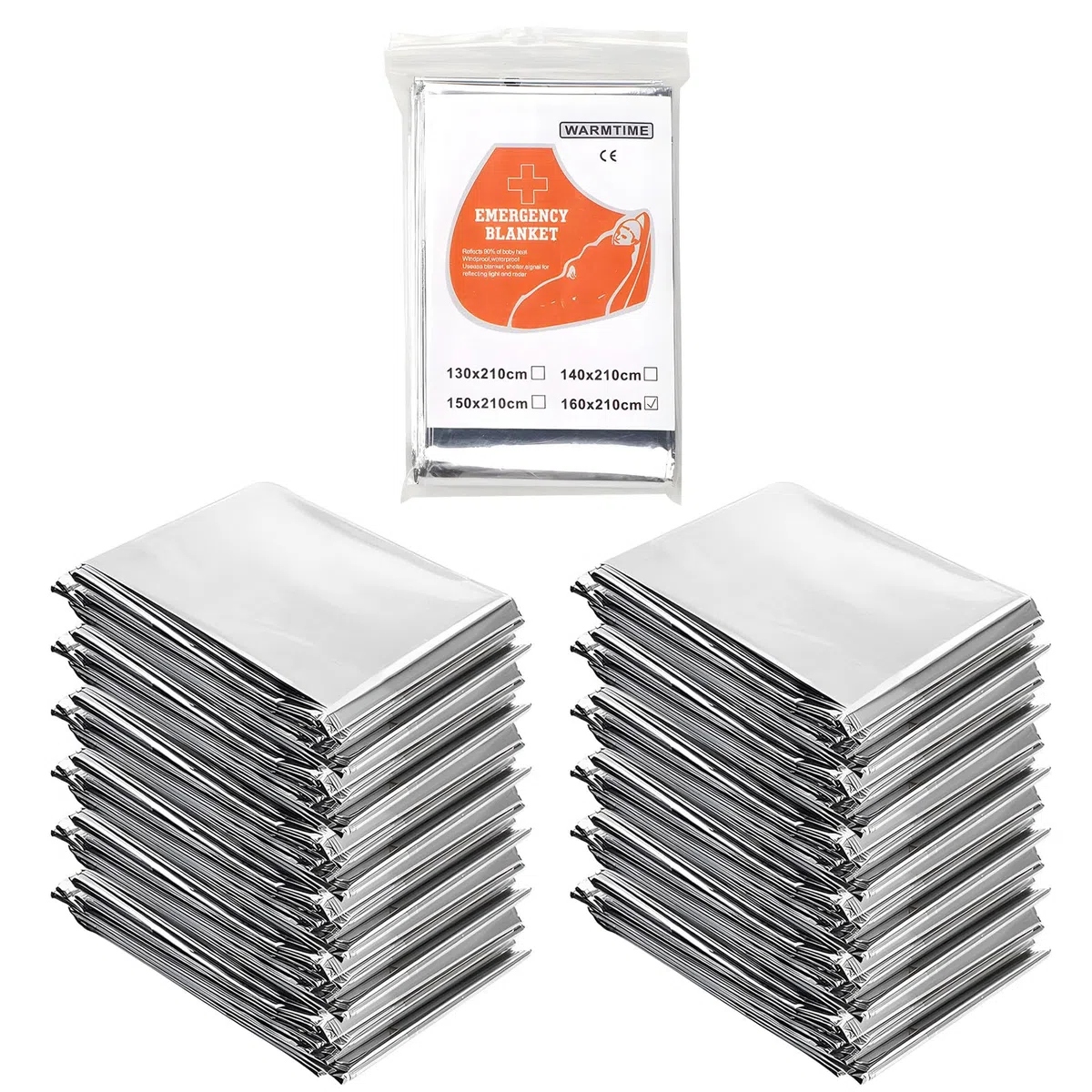12pcs - Argento Coperta Termica Emergenza, 210×160cm Coperta Isotermica, Coperta Termica di Pronto Soccorso Impermeabile per Salvataggio Protegge da Freddo, Pioggia, Calore e Vento
