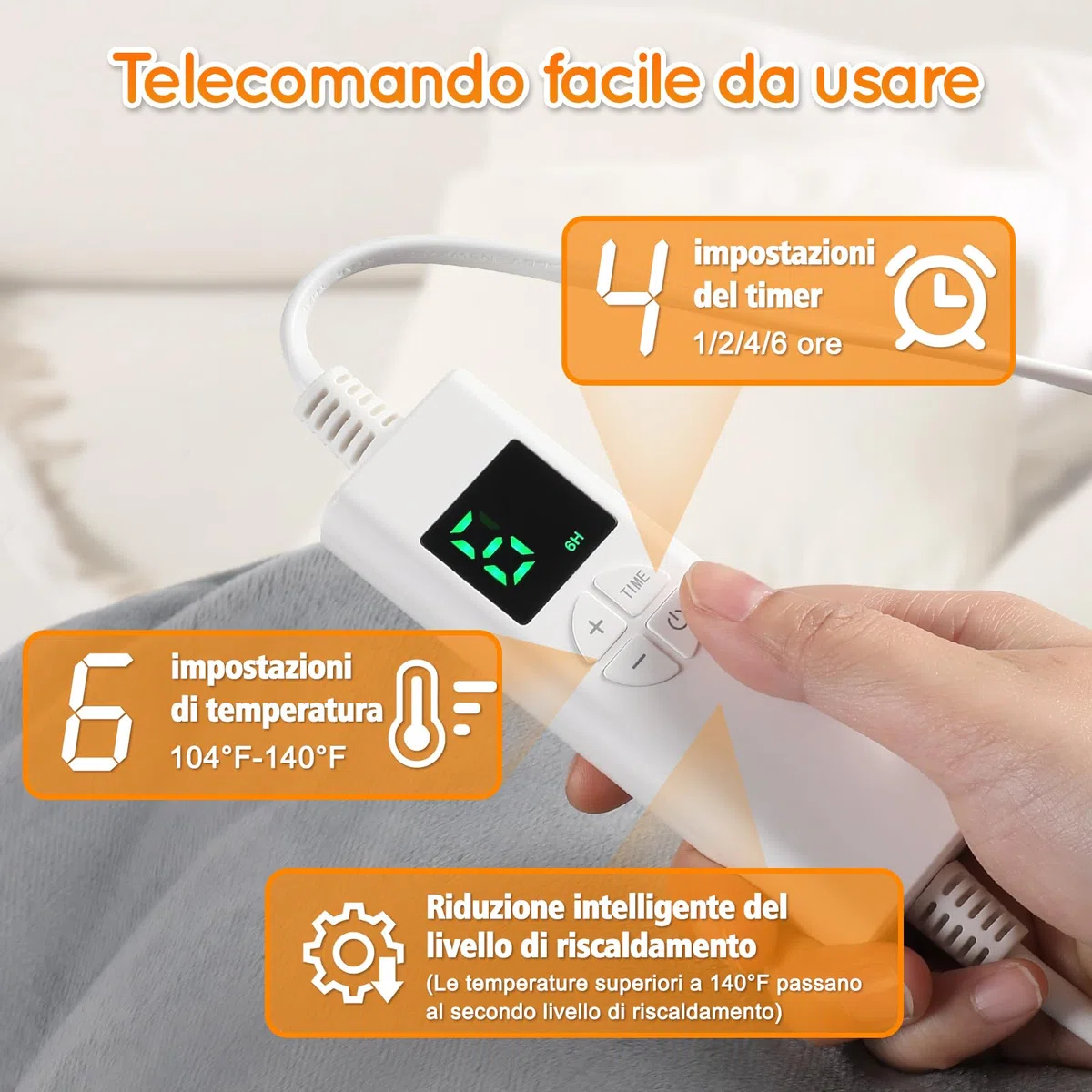 Termoforo Elettrico Cervicalee Spalle, Schiena, Cuscino Elettrico Riscaldante 61x94cm Con timer di 4 ore e 6 Livelli di Riscaldamento Spegnimento Automatico,Lavabile Termoforo Lombare Ricaricabile
