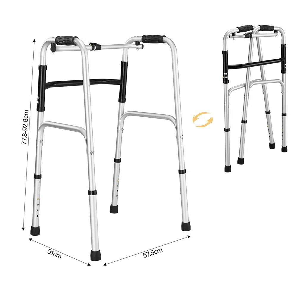 BAKAJI Deambulatore per Anziani Pieghevole con Struttura Leggera in Alluminio Salvaspazio, Walker Dispositivo di Aiuto per Persone Disabili con Mobilità Ridotta, Altezza Regolabile 77,8–92,8 cm