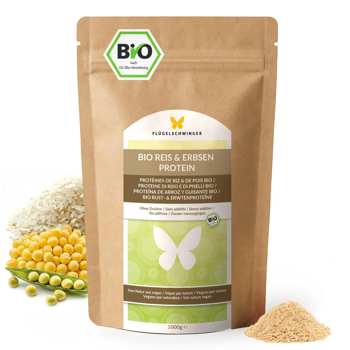 1 kg Proteine BIO di riso & pisello 7:3, 83,8% proteine, senza additivi, 70% proteine di riso BIO & 30% proteine di pisello BIO, vegano, senza lattosio & senza soia, gusto neutro (1000 g)