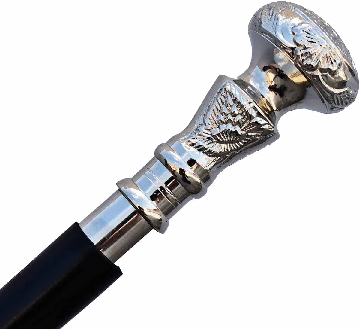 Bastone da passeggio in legno vintage con pomello in argento, fatto a mano, idea regalo