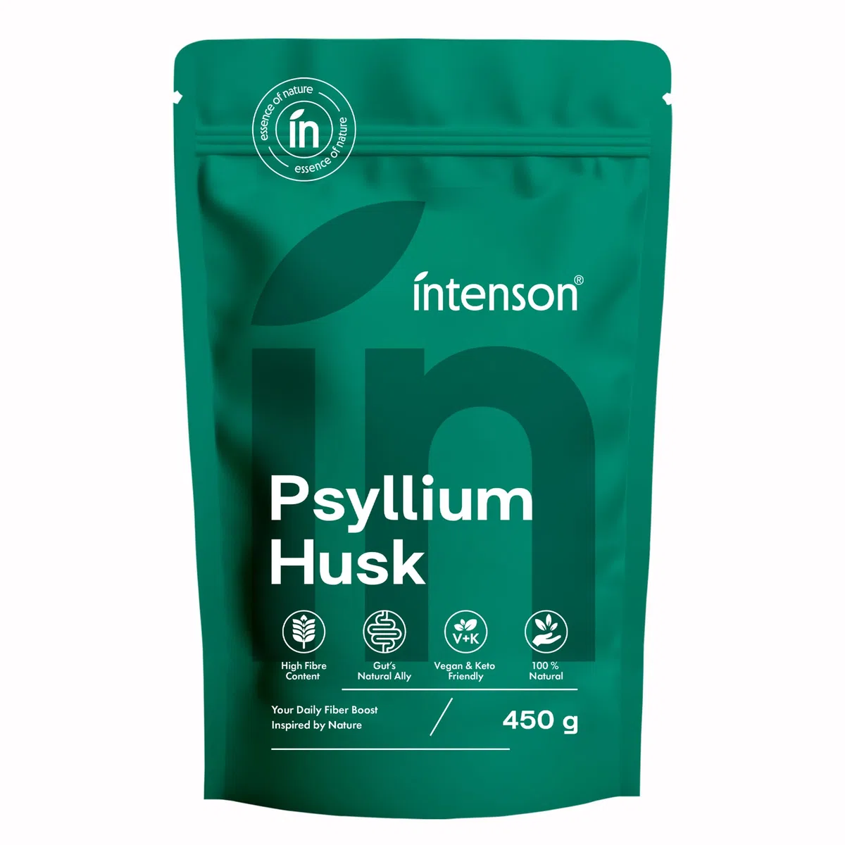 Intenson Bucce di Psillio, 450 g, Ricche di Fibre, 100% Naturali, Vegane e Compatibili con la Dieta Keto, Senza Glutine, Senza Additivi, Senza OGM
