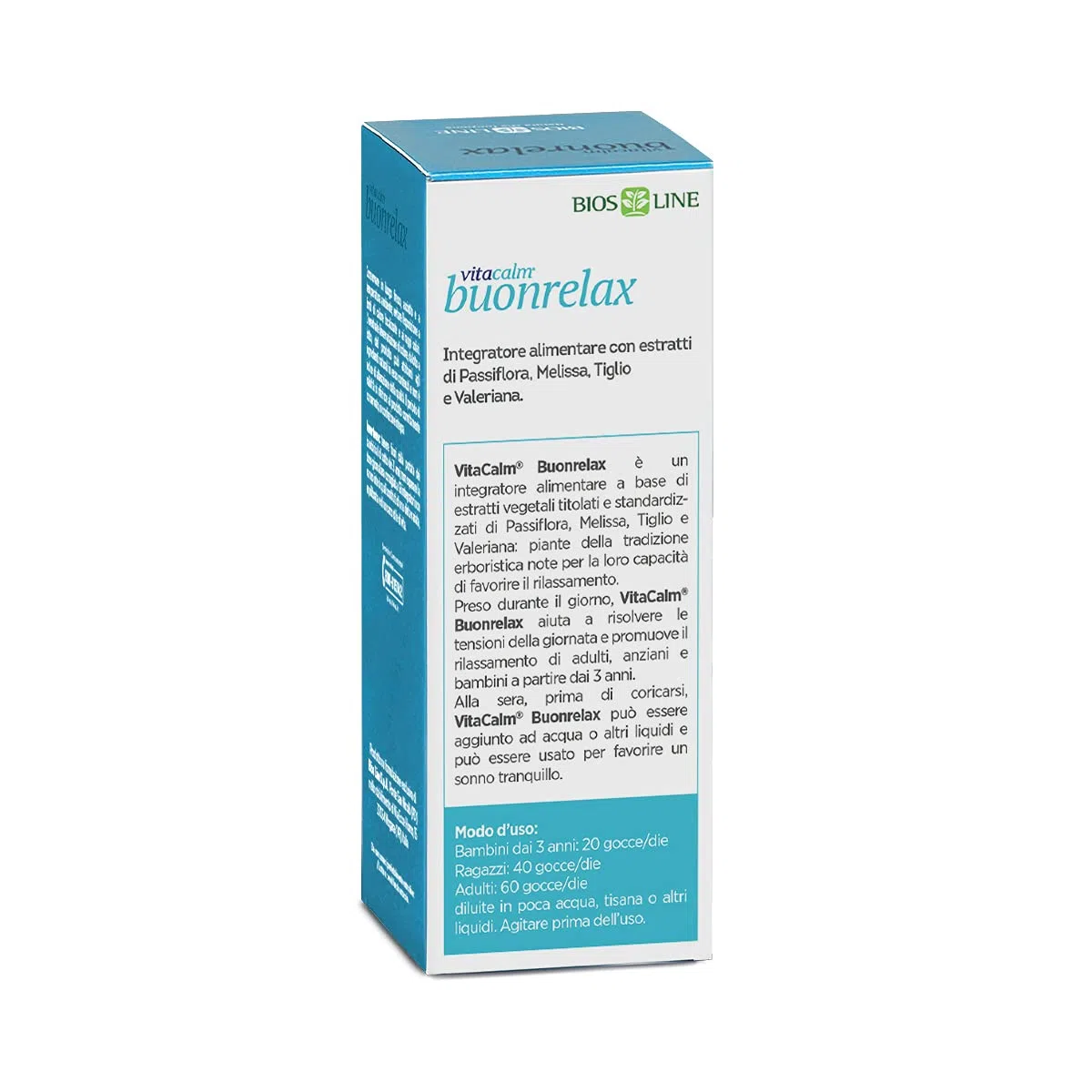 BIOS LINE VitaCalm Buonrelax, Integratore sonno con estratti di Passiflora, Melissa, Tiglio e Valeriana, Integratore rilassante per favorire il sonno e combattere l'agitazione, Senza glutine, 50 ml