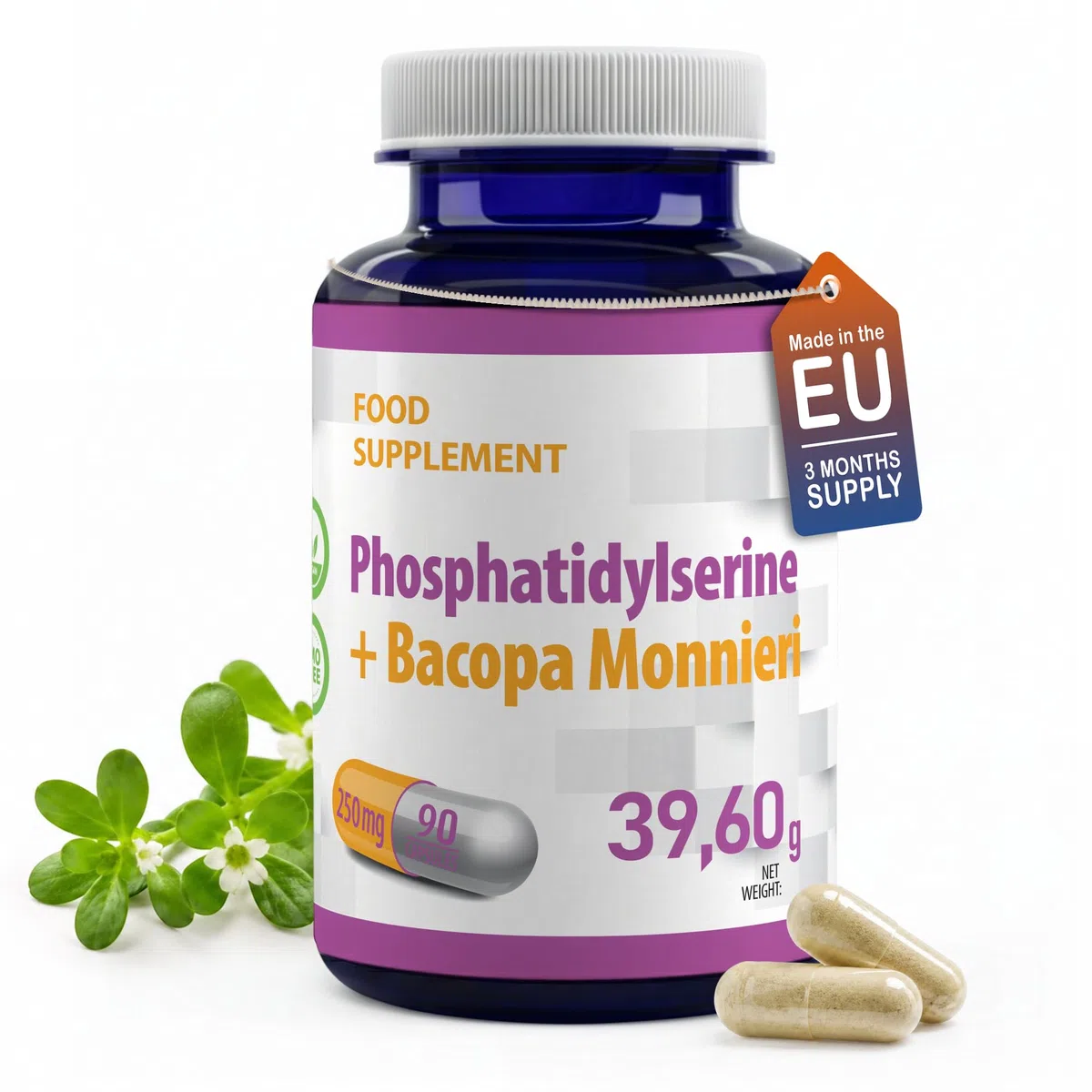 Hepatica Fosfatidilserina + Bacopa Monnieri | PS 125 mg + Bacopa 20:1 Standardizzato al 50% di Bacosidi (62,5 mg) | 90 Capsule Vegane | Scorta 3 Mesi | GMP & laboratorio indipendente