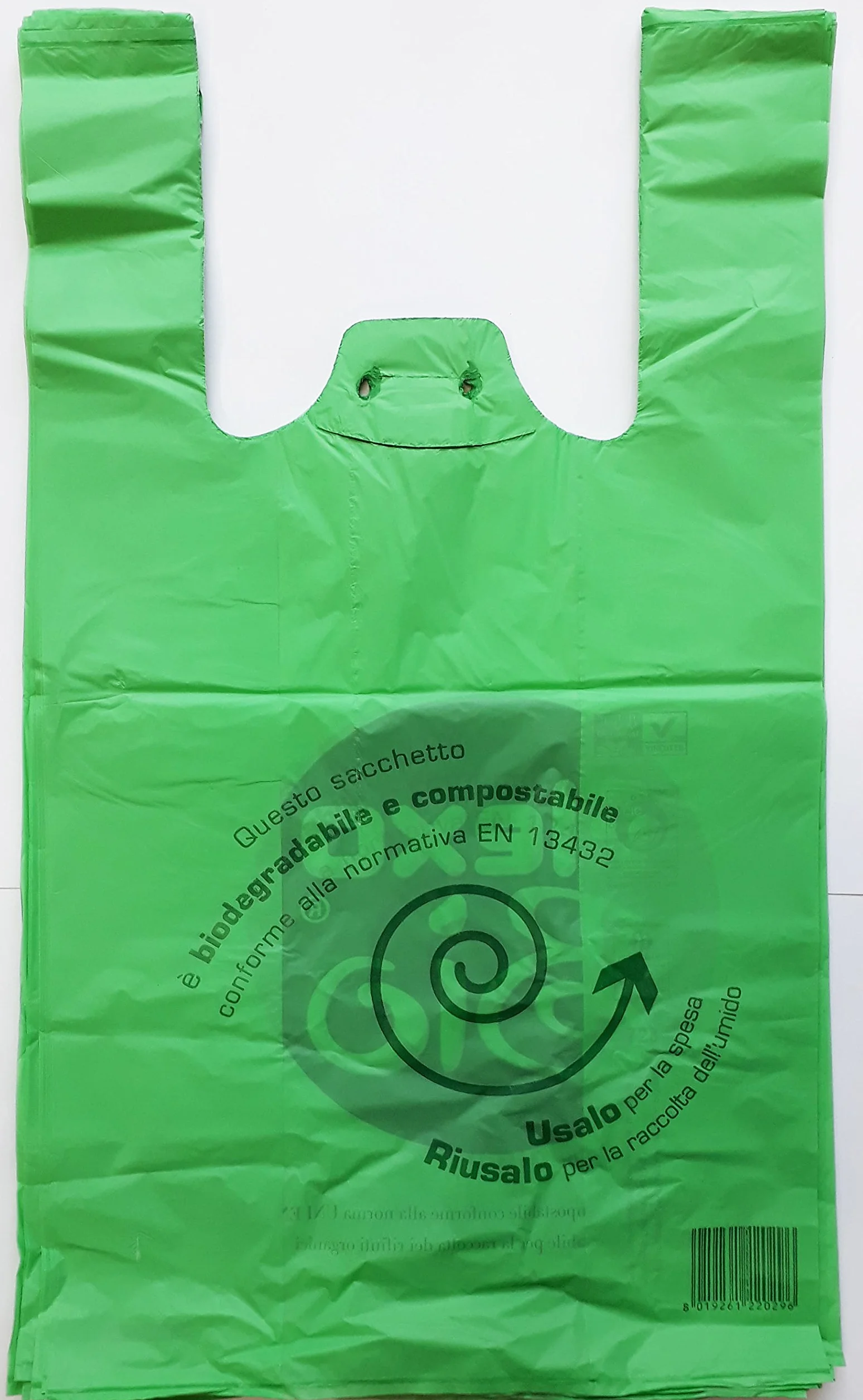 150 buste sacchetti biodegradabili compostabili 22+12 x 40 norma EN 13432 per negozi alimentari, usi domestici a strappo e asola per appenderli 22+12x40