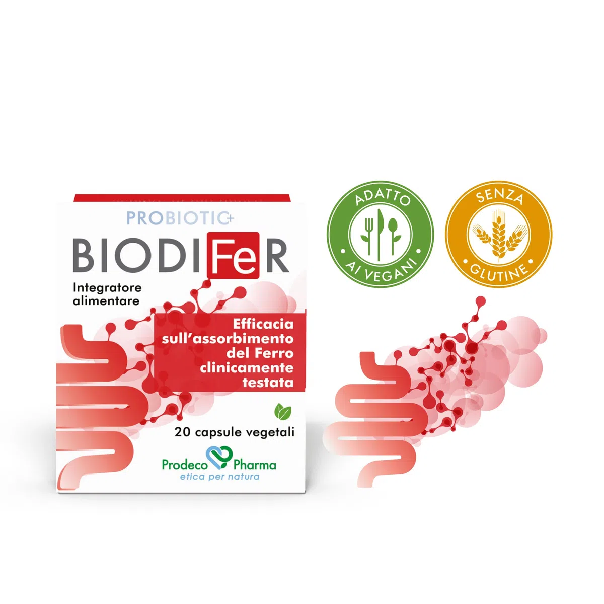 Prodeco Pharma PROBIOTIC+ Biodifer 20 Capsule - Integratore Alimentare Ferro, Vitamina C, Acido Folico e Lactobacillus Plantarum