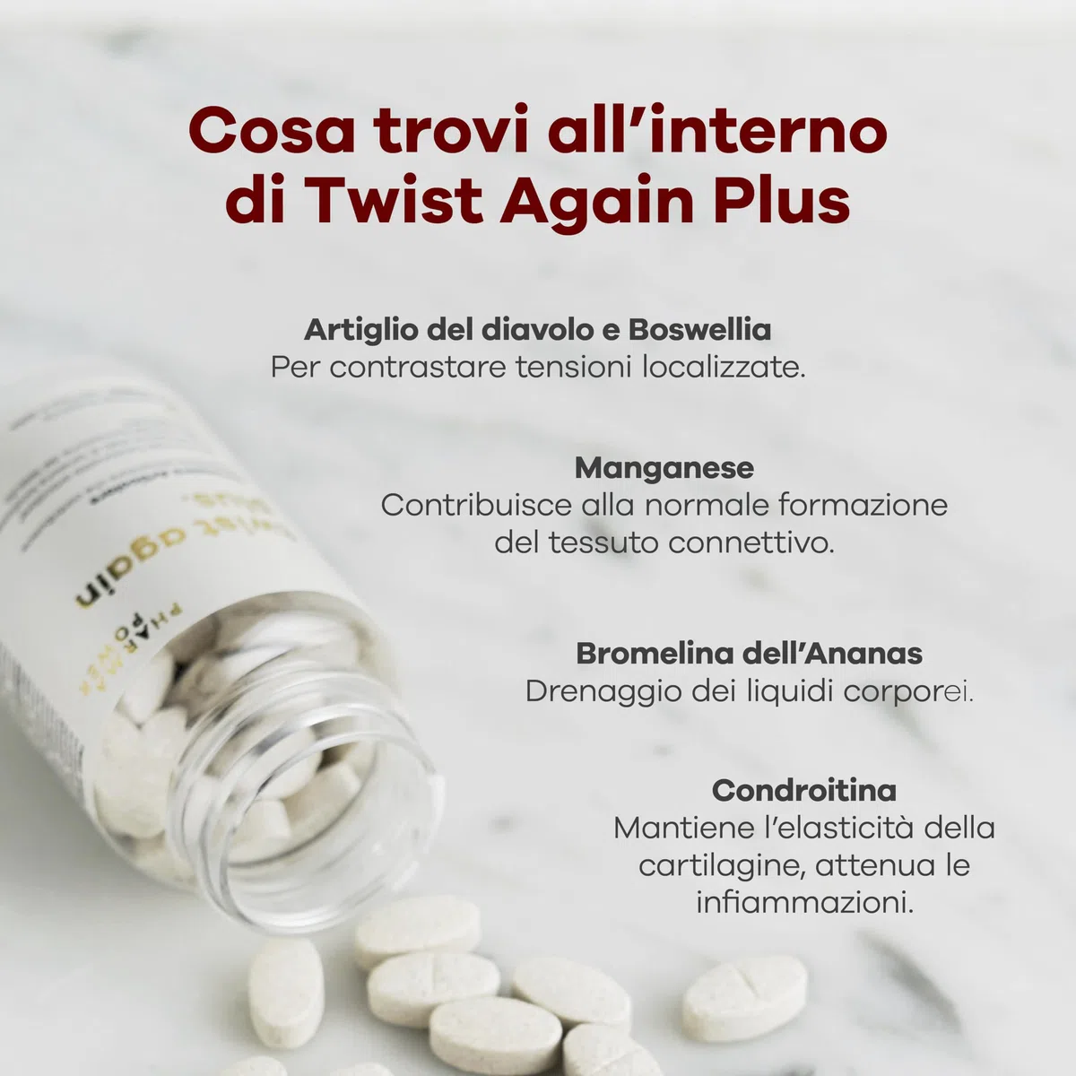 PharmaPower Twist Again Plus Integratore Articolazioni, Utile per Dolori Articolari, Muscolari, Elasticità Cartilagini e Funzionalità Ossa, Senza Glutine e Senza Lattosio, 60 Compresse